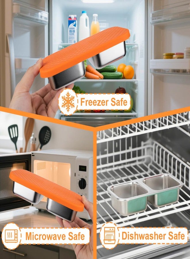 DOSEWART 2-Compartment 10oz Stainless Steel Snack Containers, Reusable Snack Containers with Silicone Lids Lunch Box for Meal Prep Food Storage On-the-Go Snacking(Orange) - Image 3